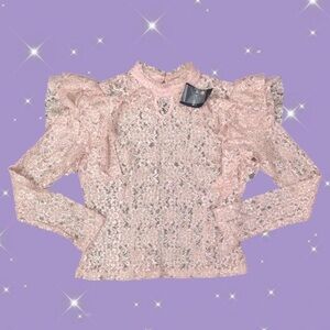 NWT Women’s Forever 21 Contemporary Pink Lace Victorian Style Ruffled Blouse